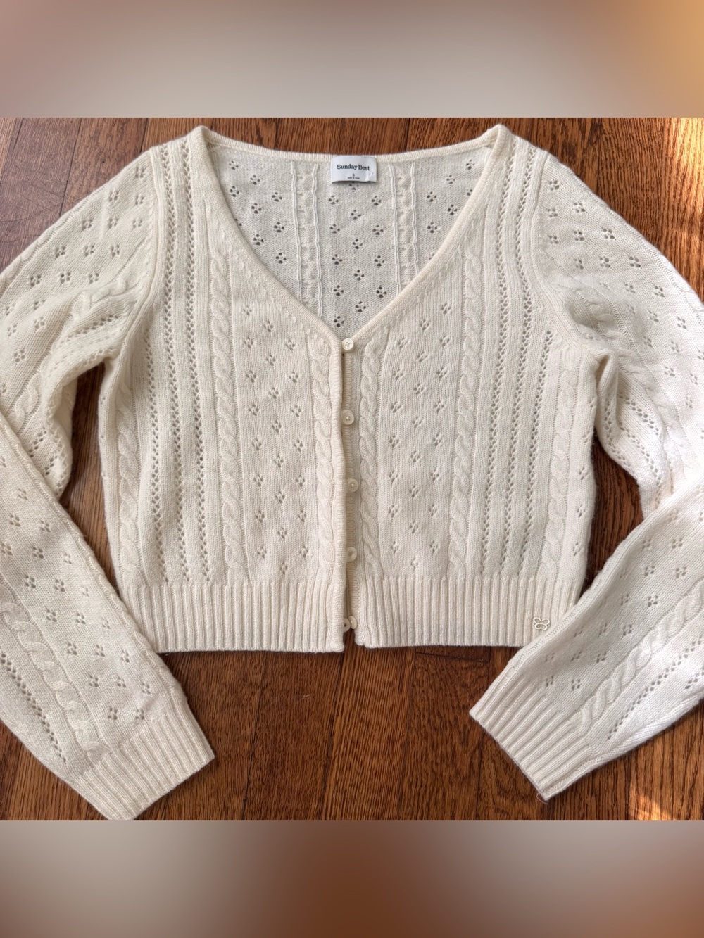 Aritzia Cropped Pointelle Knit Top - Picture 2 of 6